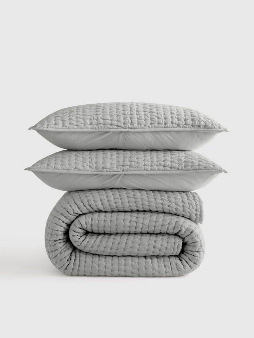 European Linen Cotton Stitch Quilt Set, Full/Queen, Mist